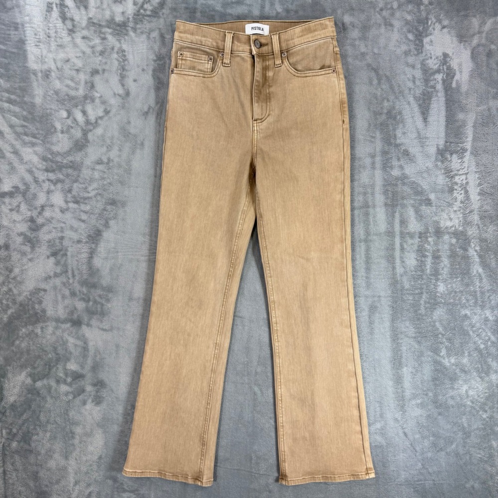 Pistola Flare Jeans Women's Size 25 Tan Khaki Stretch High Rise Denim Pants